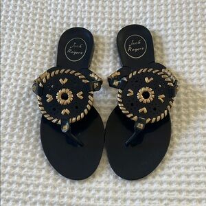Jack Rogers Navy Blue Jelly Sandals with Gold Accents
